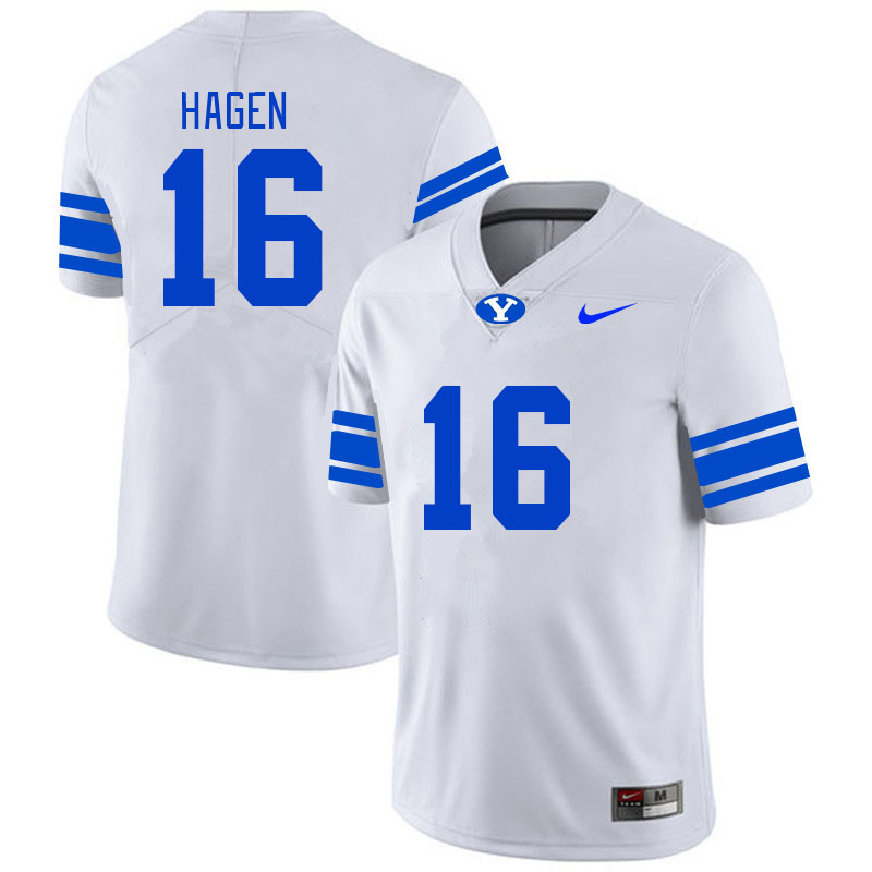 Men #16 Cole Hagen BYU Cougars College Football Jerseys Stitched-White